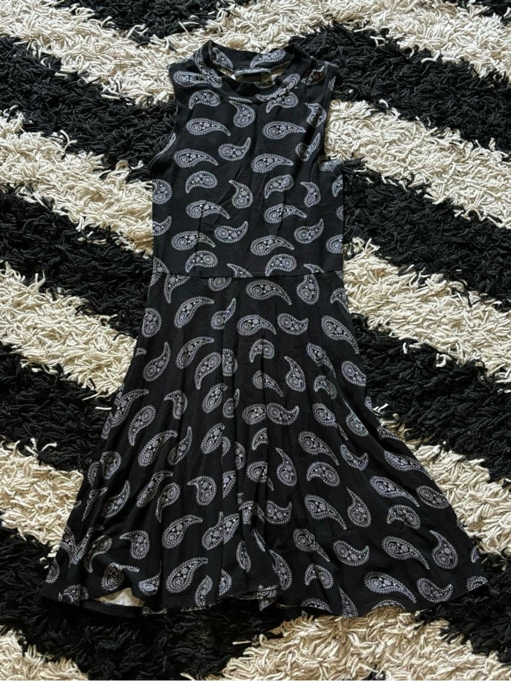 See You Monday Los Angeles Black White Paisley Sleeveless Midi Dress Women Small